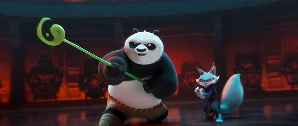 (from left) Po (Jack Black) and Zhen (Awkwafina) in Kung Fu Panda 4 directed by Mike Mitchell.